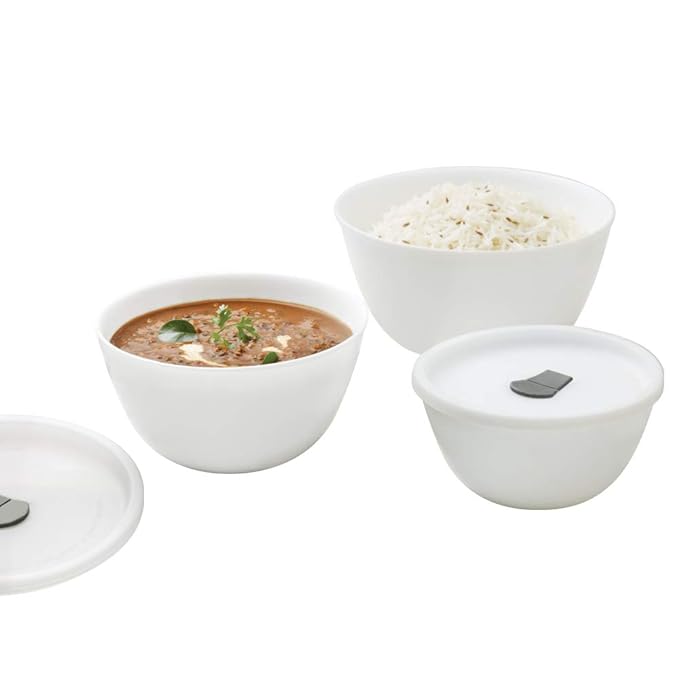 Opalware Solid Serving Bowl With Lid, Set of 3, White