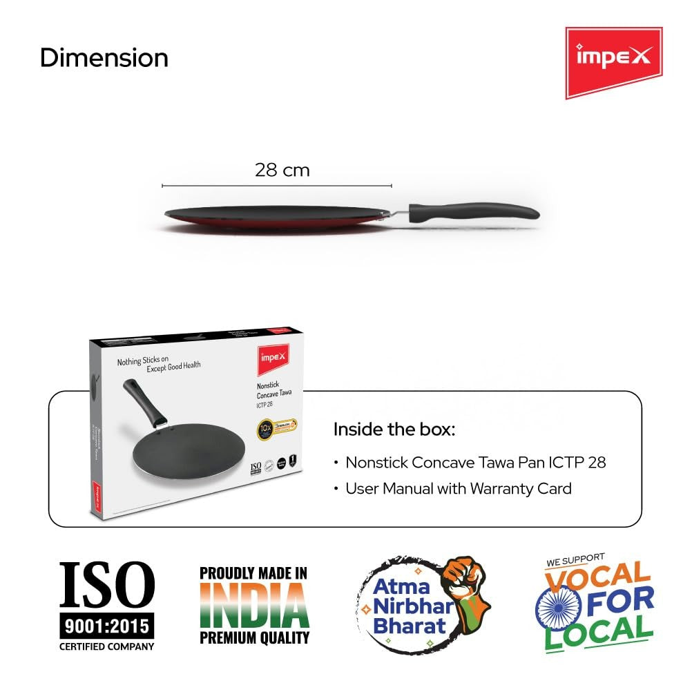 Non-Stick Aluminium Concave Tawa Pan 28 cm Cherry Red