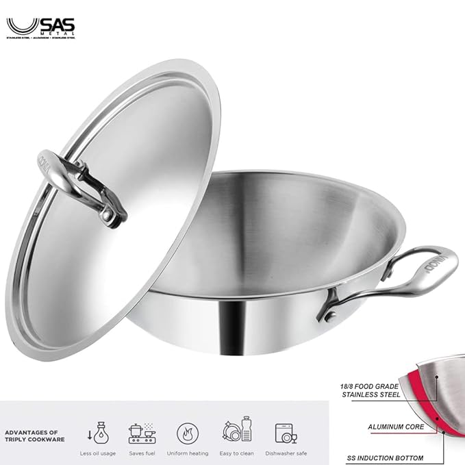 Triply Stainless Steel Kadai with lid 4.5 L (30 cm Dia)