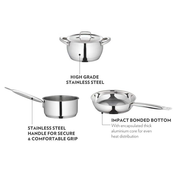 Stainless Steel Frying Pan 2.2 L, 24 cm, Impact Bonded Tri-ply Bottom