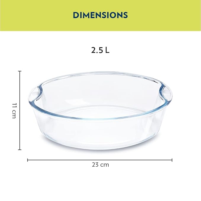 Round Glass Baking Dish, 2.5 L, Microwave Safe & Oven Safe, Transparent, 1 Piece