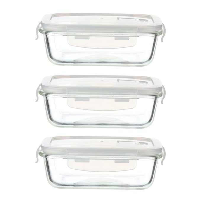 Borosilicate Glass Containers for Kitchen, Storage Box for Kitchen With Air Vent Lid, Set of 3, 620 ml