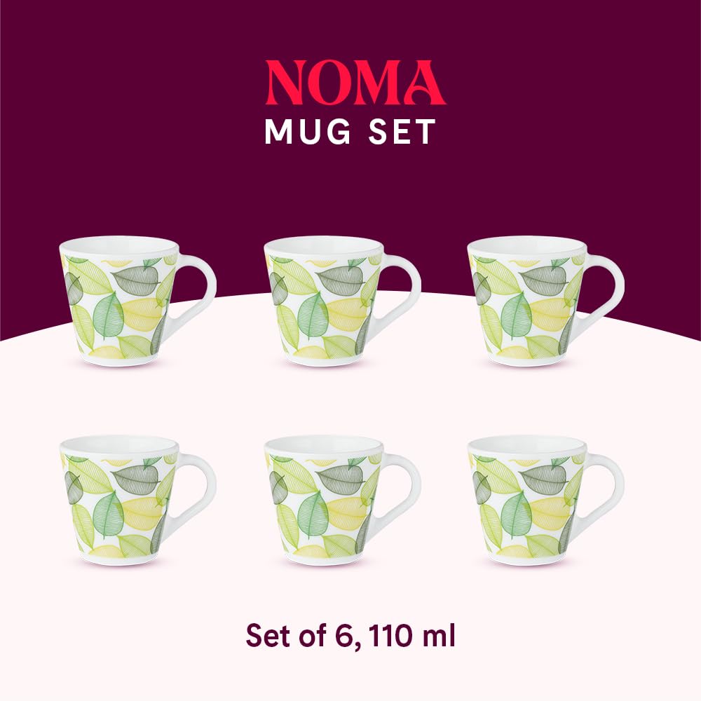 Noma Opalware Mug, Set of 6 Tea/coffee Mugs, 110 ml Each