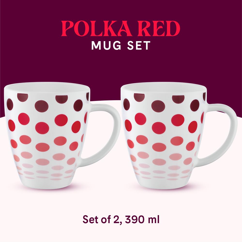 Set of 2 Polka Red Mug Set, 390 ml