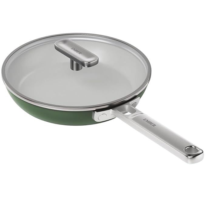 Ceramic Non-stick Egg Pan 20 cm, Glass Lid, Stainless Steel Handle, Green
