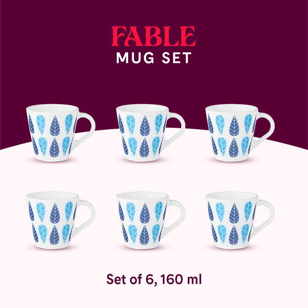 Fable Opalware Mug, Set of 6 Tea/coffee Mugs, 160 ml Each