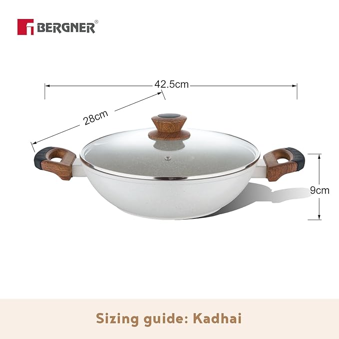 Naturally Forged Nonstick 28 cm Kadai With Glass Lid, 3.3 L Capacity