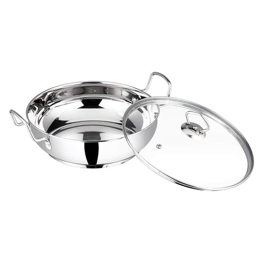 Stainless Steel Kadhai with Glass Lid - 4 L, 26 cm, Extra Thick, SAS Heavy Bottom, Kadai for Cooking