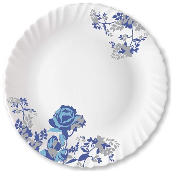 Opalware Blue Cascade Full Plate, White, 11 inch, Set of 6