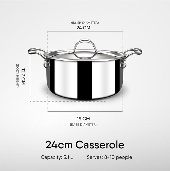 Triply Stainless Steel Sauce Pot/ Casserole With Lid, Induction Pot, Briyani Pot/ Handi, 5.1 L
