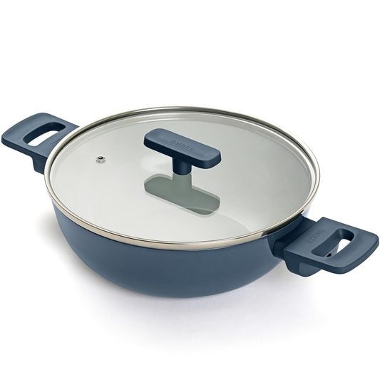 Kadai 24 cm with Glass Lid Soft-Touch Handle Ceramic Non-Stick Nilgiri Blue