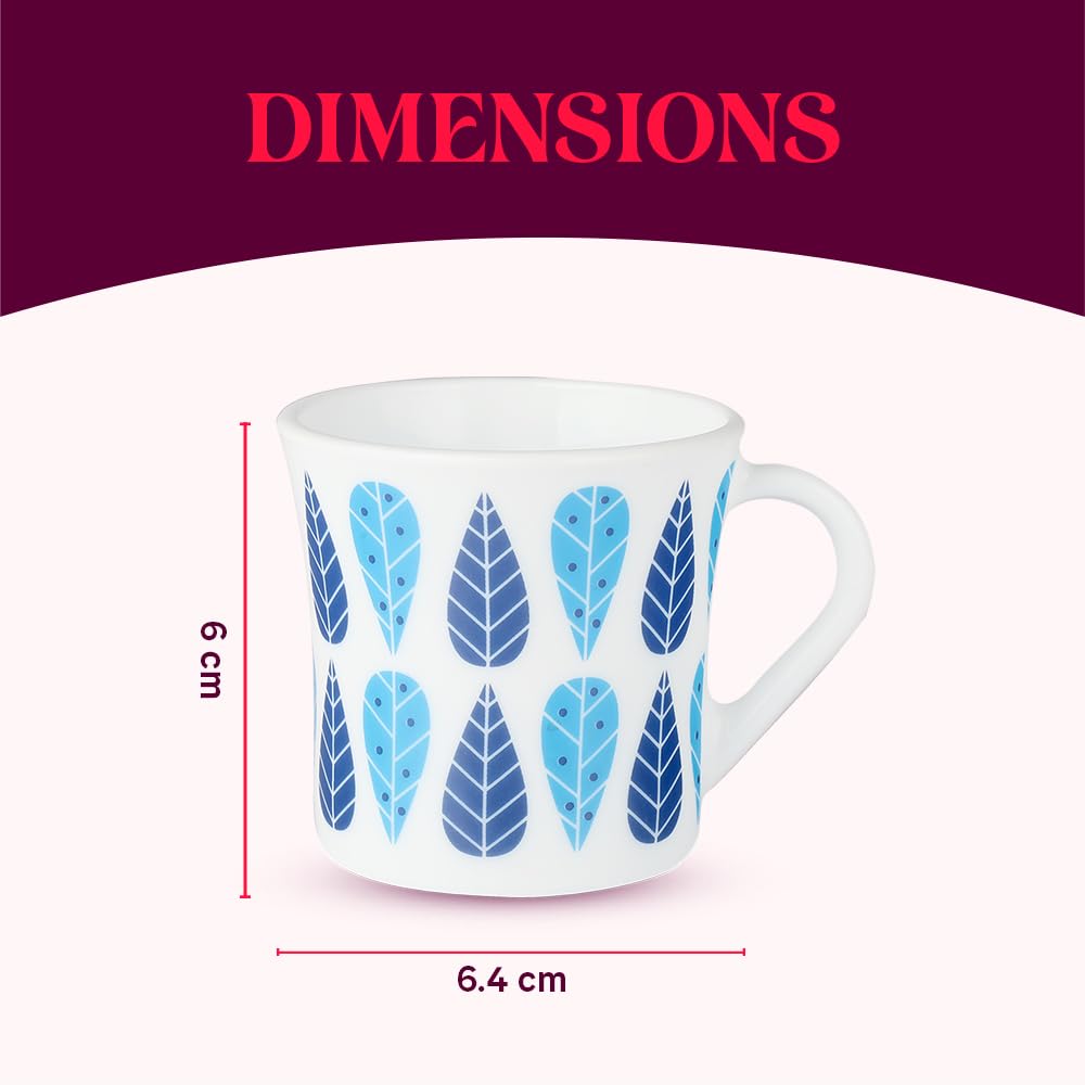 Fable Opalware Mug, Set of 6 Tea/coffee Mugs, 100 ml Each