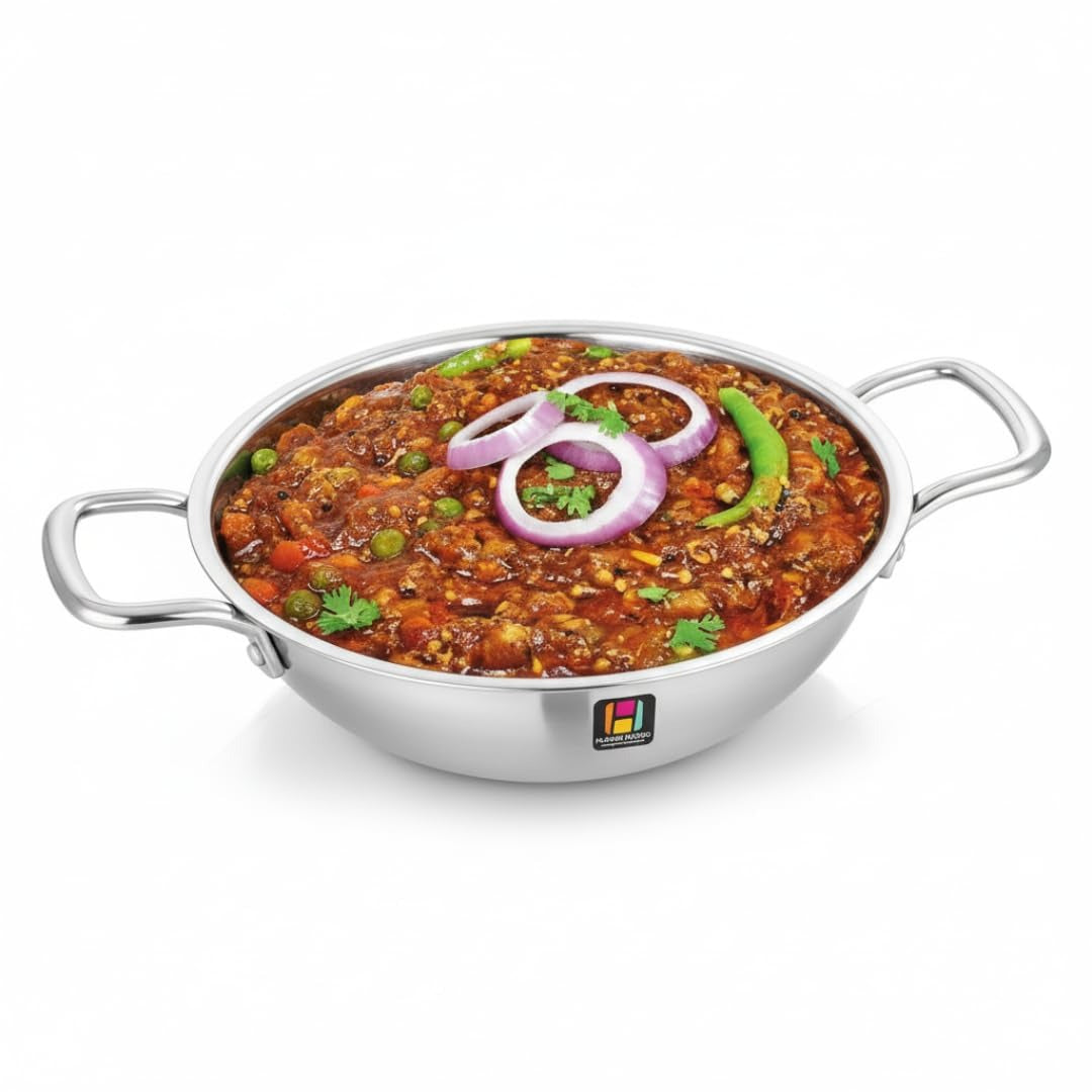 Tri-Ply Stainless Steel Kadai 24 cm 2.8L No Lid Induction Gas