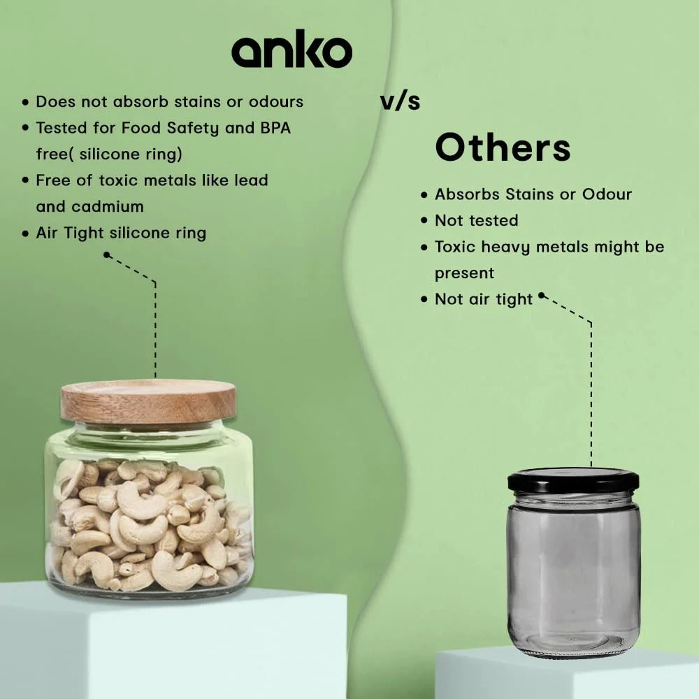 2L Borosilicate Glass Jar for Kitchen, Airtight, Rubberwood Lid, Set of 1