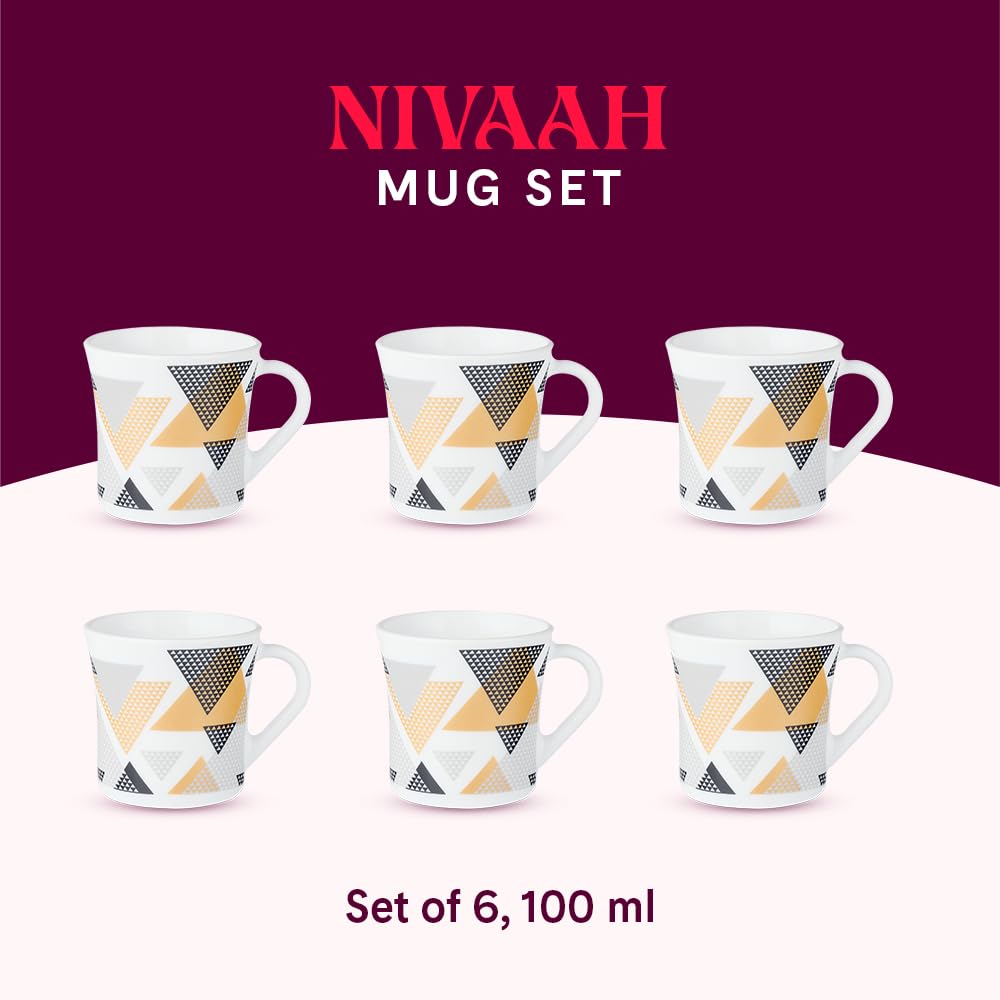 Nivaah Opalware Mug, Set of 6 Tea/coffee Mugs, 100 ml Each