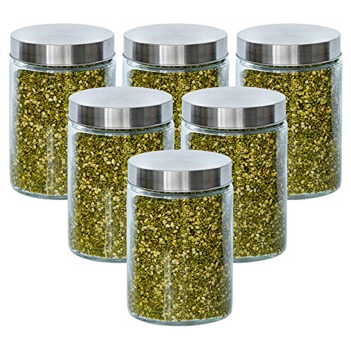 Kitchen Storage Jars Borosilicate Glass With Steel Lid Air Tight Kitchen Jar and Container, 1100 ml - Pack of 6
