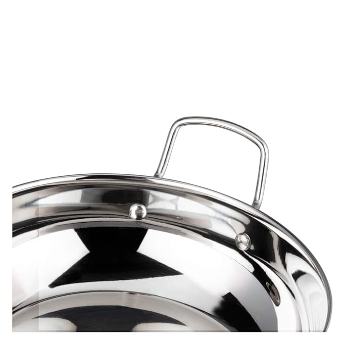 Stainless Steel Kadhai with Glass Lid - 2.7 L, 24 cm, Extra Thick, SAS Heavy Bottom, Kadai for Cooking