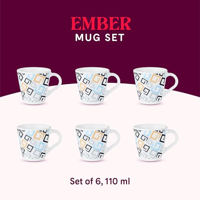 Opalware Mug, Set of 6 Tea/coffee Mugs, 110 ml Each