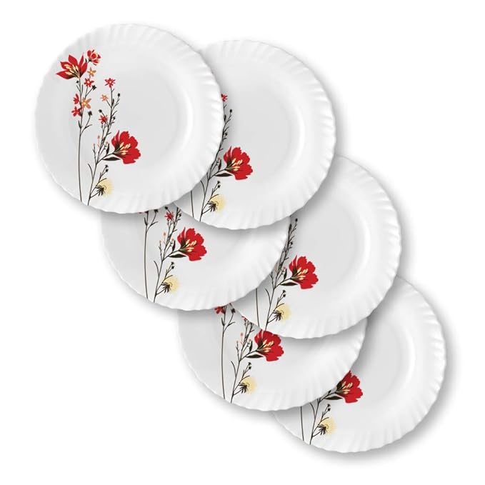 Opalware Full Plate, 11 inch, Set of 6, Red & White