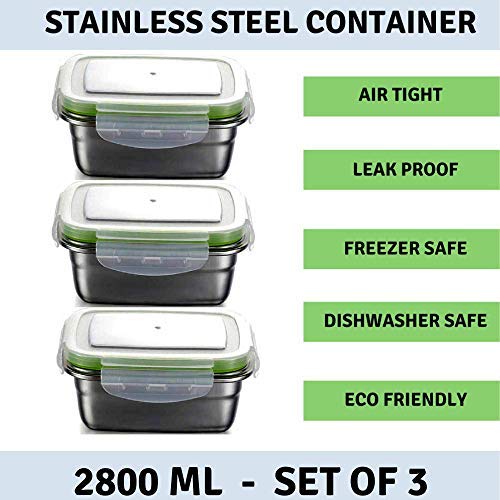 Lunch Box High Steel Rectangle Heavy Duty Airtight Leakproof Unbreakable Storage Container With Lock Lid - Design 4