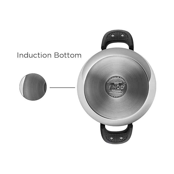 Stainless Steel Kadhai with Glass Lid 1.7 L (20 cm), 6.2 mm Thick, Kadhai for Deep Frying - 6.2 mm Thick - Design 2