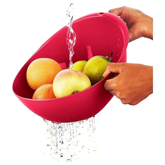1 Unit Plastic Colander Bowl, Premium-grade Plastic, 100% Food Safe, Dishwasher Safe, Red Colour