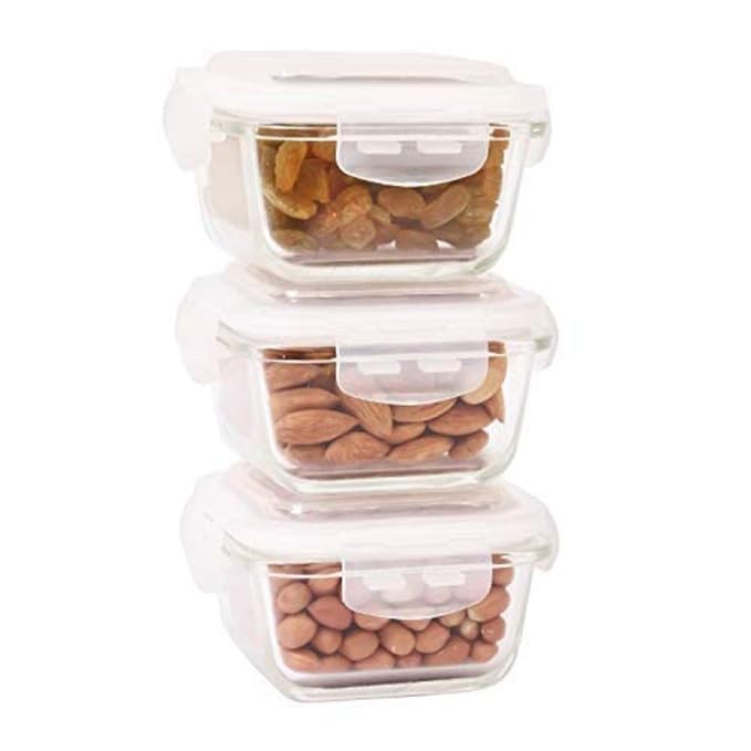 Borosilicate Glass Containers for Kitchen, Storage Box for Kitchen With Air Vent Lid, Set of 3, 180 ml