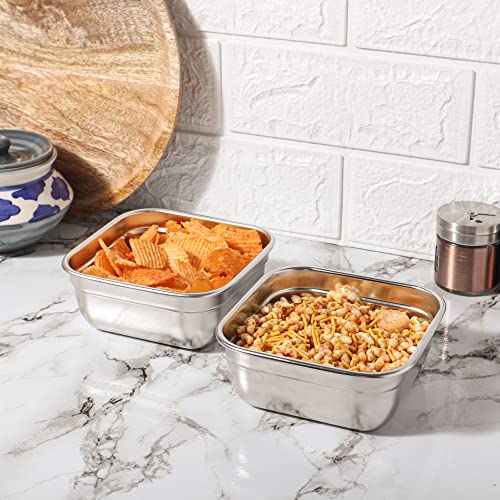 Stainless Steel Square Serving Bowl Set of 2, 550 ml