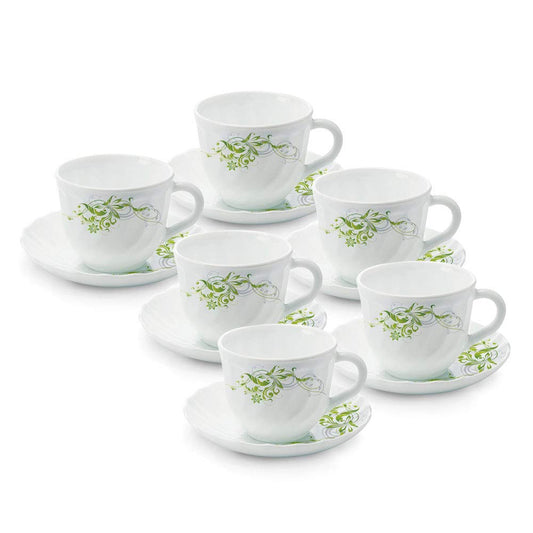 Erba Cup and Saucer Set, Set of 6, 12-piece, 220 ml, White