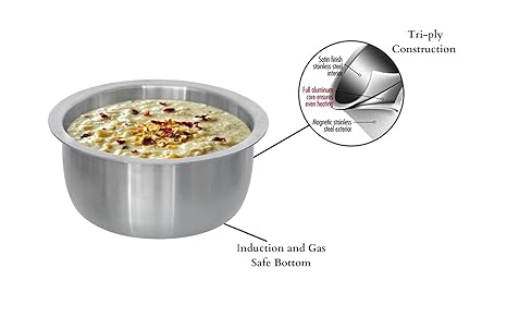 Tri-ply Tope/ Bhagona for Healthy Cooking, Capacity 2.8 L, Size-20 cm, Zero Non-stick Coating