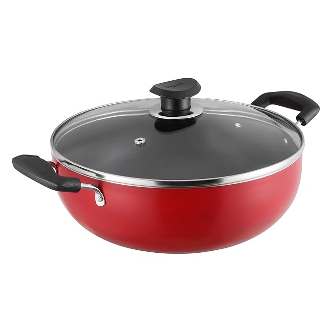 Non Stick Deep Kadhai with Glass Lid - 4.1 L, 26 cm, 3 mm Thick, 3 Layer Coating