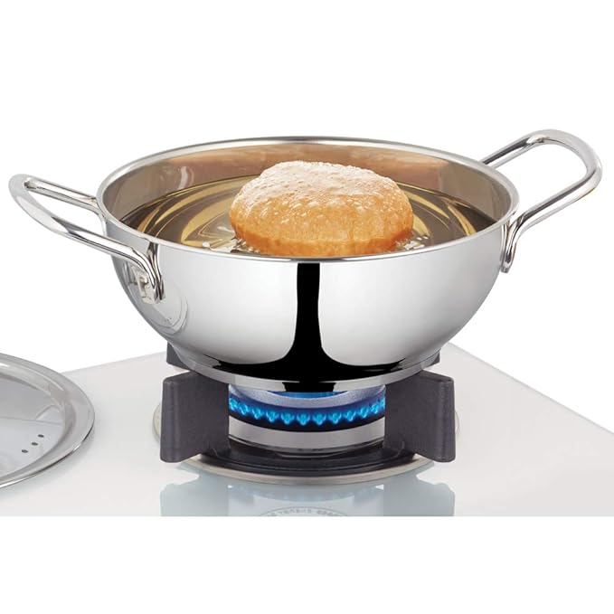 Stainless Steel Kadhai With Lid, Induction Friendly, Impact Bonded Tri-ply Bottom, 1.8 L, 30 cm