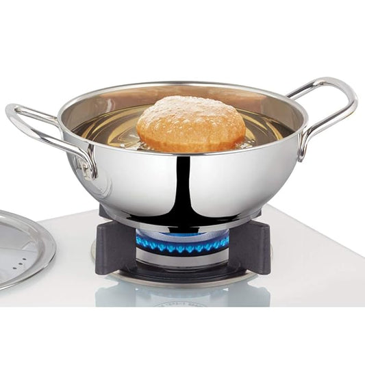 Stainless Steel Kadhai With Lid, Induction Friendly, Impact Bonded Tri-ply Bottom, 1.8 L, 30 cm