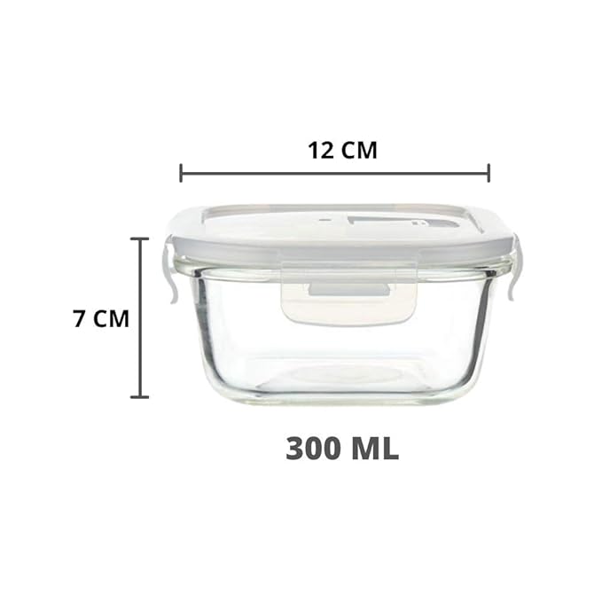 Borosilicate Glass Containers for Kitchen, Storage Box for Kitchen With Air Vent Lid, Set of 1, 300 ml