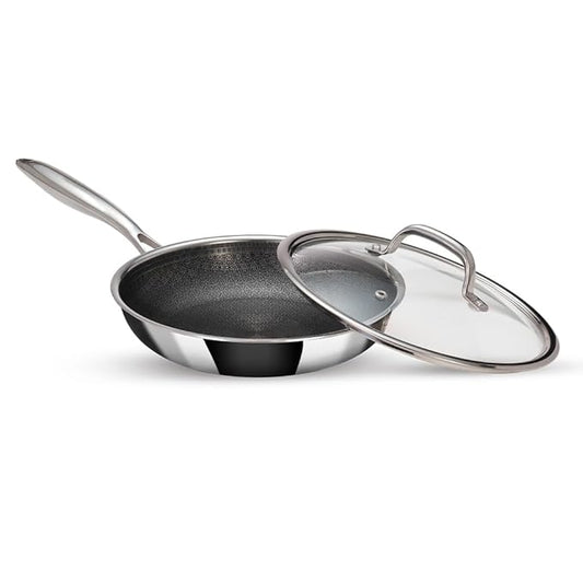 Stainless Steel Triply Frypan With Lid, Non Stick Pan, Induction & Gas Base, 24 cm, 1.8 L, Silver