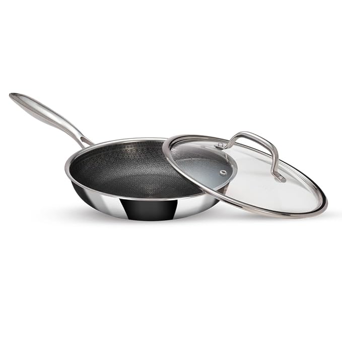 Stainless Steel Triply Frypan With Lid, Frying Pan Non Stick, Induction & Gas Base, 22 cm, 1.5l, Silver