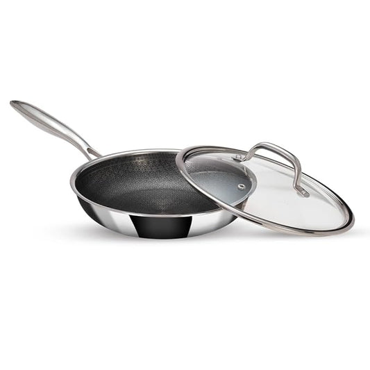 Stainless Steel Triply Frypan With Lid, Frying Pan Non Stick, Induction & Gas Base, 22 cm, 1.5l, Silver