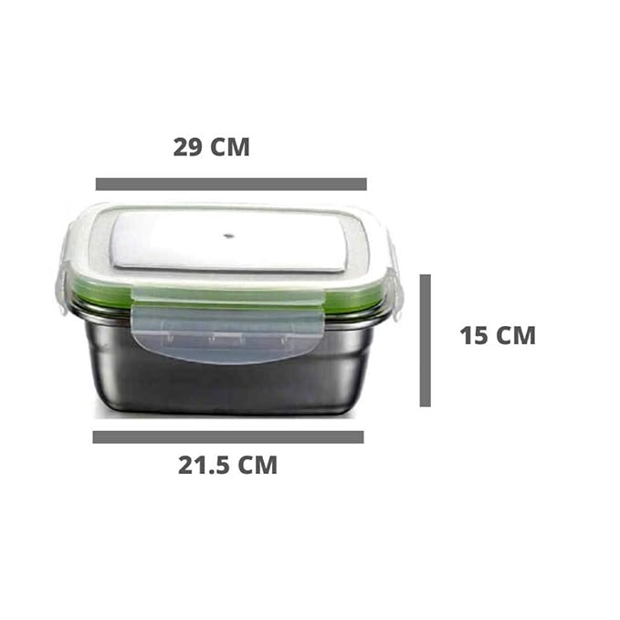 Lunch Box High Steel Rectangle Heavy Duty Airtight Leakproof Unbreakable Storage Container With Lock Lid - Design 5