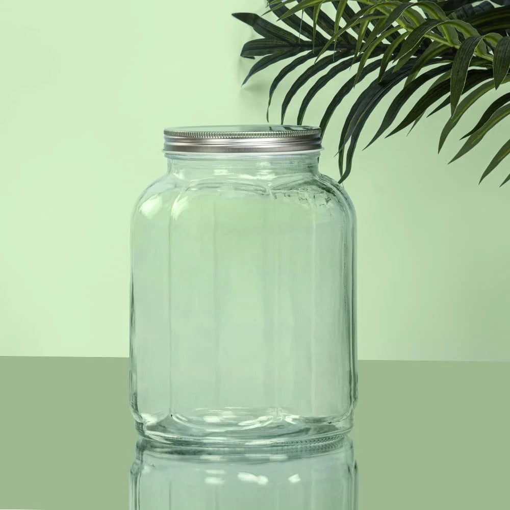 3L Fluted Glass Jar for Kitchen Storage, Airtight, Tin Lid, Clear