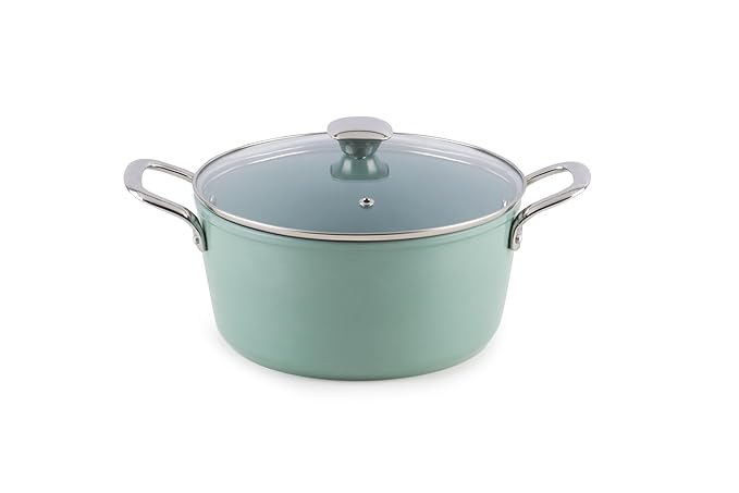 Forged Ceramic Casserole With Glass Lid & Tubular Ss Handle, Induction & Gas Ready, Green, 240 mm