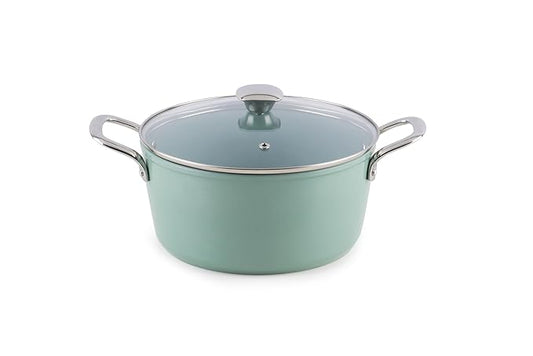 Forged Ceramic Casserole With Glass Lid & Tubular Ss Handle, Induction & Gas Ready, Green, 240 mm