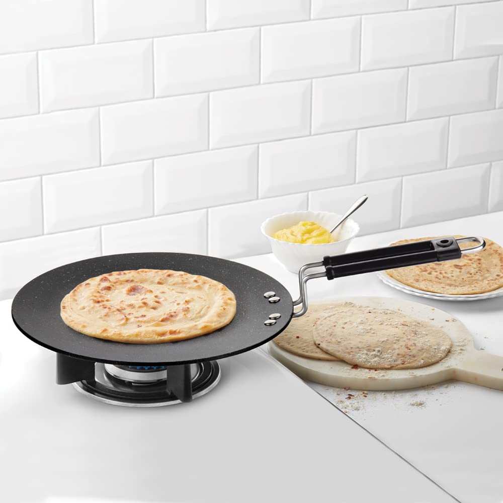 Non-stick Concave Tawa, Induction Friendly, Granite Finish, Pfoa-free, 25 cm Diameter, Black
