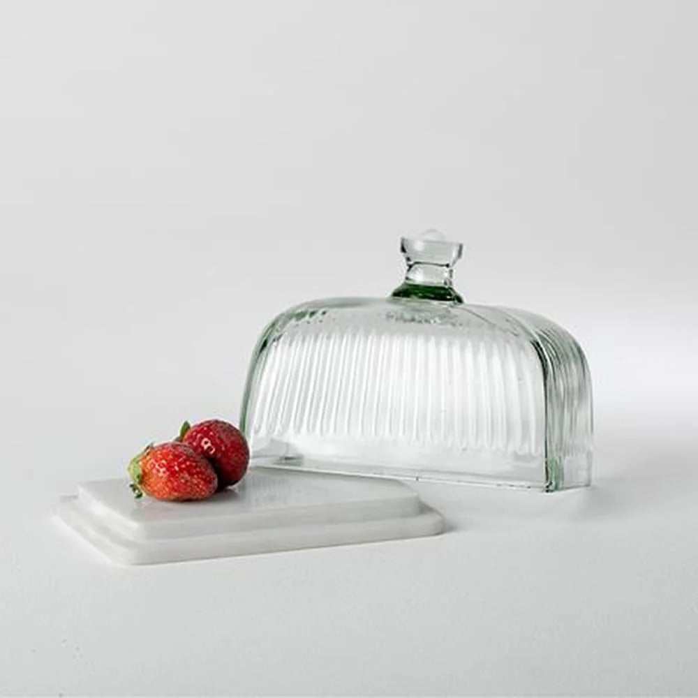 Glass and Marble Butter Dish Butter Keeper with Lid Serving Tray