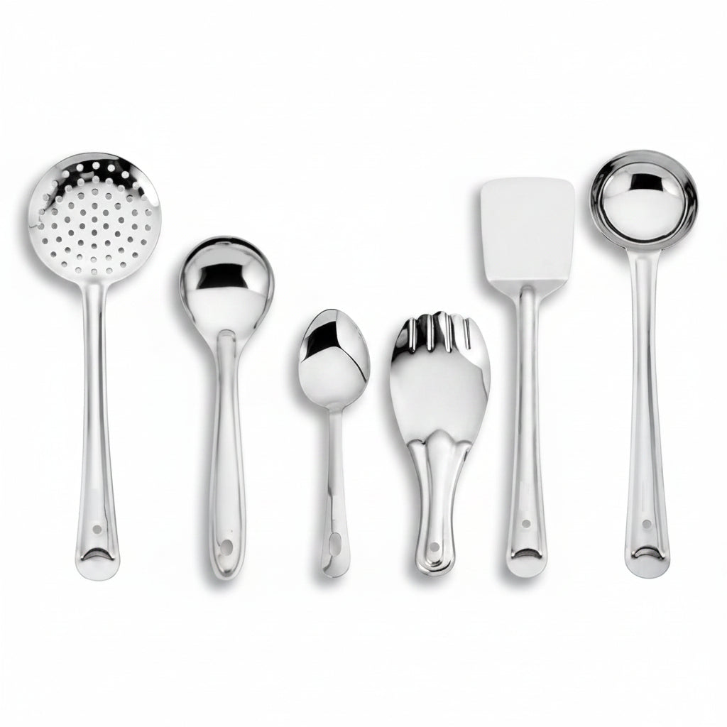 Stainless Steel Kitchen Tools Serving Spoon and Rice Spoon - Set of 6