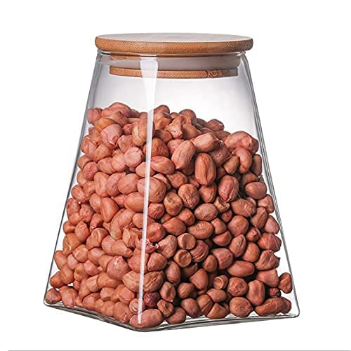 Kitchen Storage Jars Borosilicate Glass Jars for Kitchen With Wooden Lid Air Tight Jar, 550 ml, Pack of 1