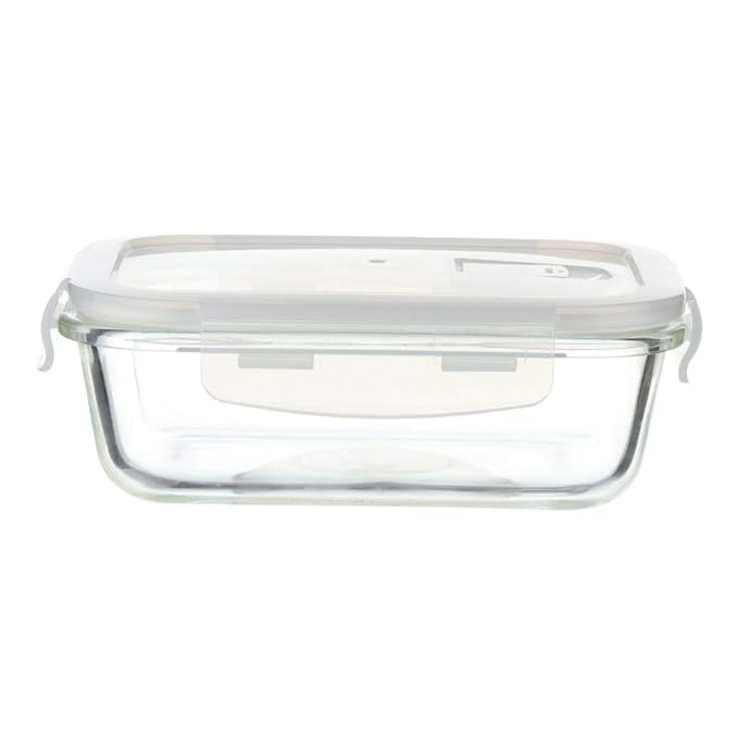 Borosilicate Rectangular Glass Food Storage Container With Air Vent Lid, 620 ml, Blue