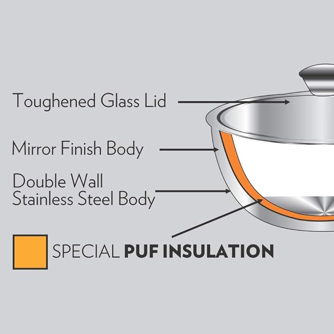 Stainless Steel Solid Insulated Handi, 800 ml, 1 Piece, Silver