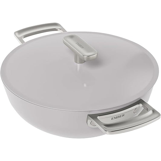 Ceramic Non Stick Kadai 24 cm, Metallic Lid, Stainless Steel Handles, Grey