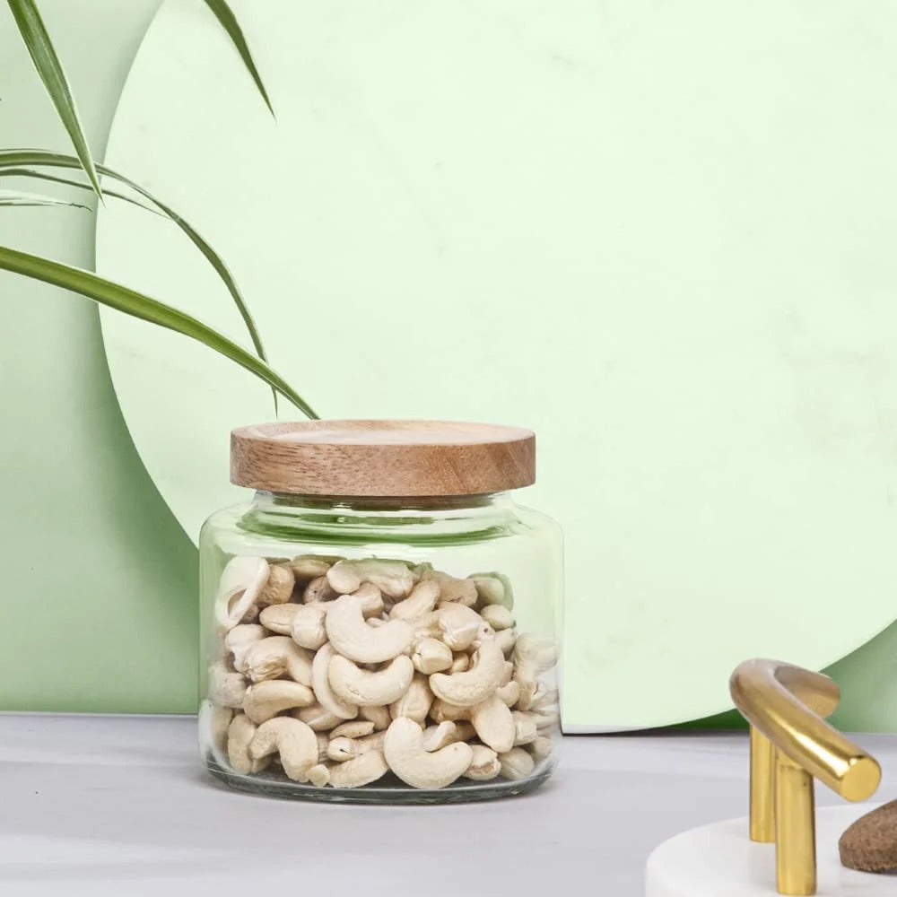 2L Borosilicate Glass Jar for Kitchen, Airtight, Rubberwood Lid, Set of 1