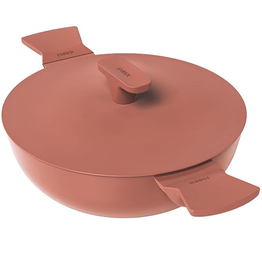 Ceramic Non Stick Kadai 24 cm, Metallic Lid, Matching Handles,, Terracotta